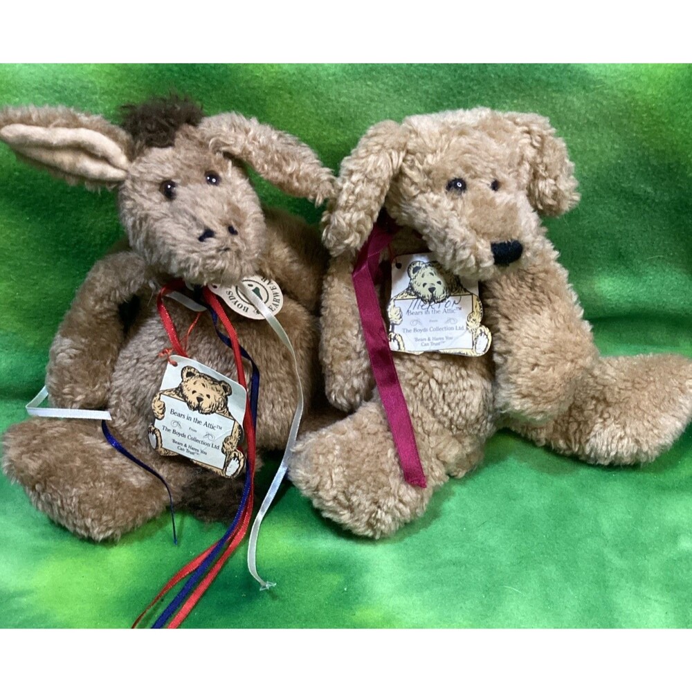 Boyds Bears Collection Flatties Plush Donkey Red White Blue Ribbon & Dog Vintage